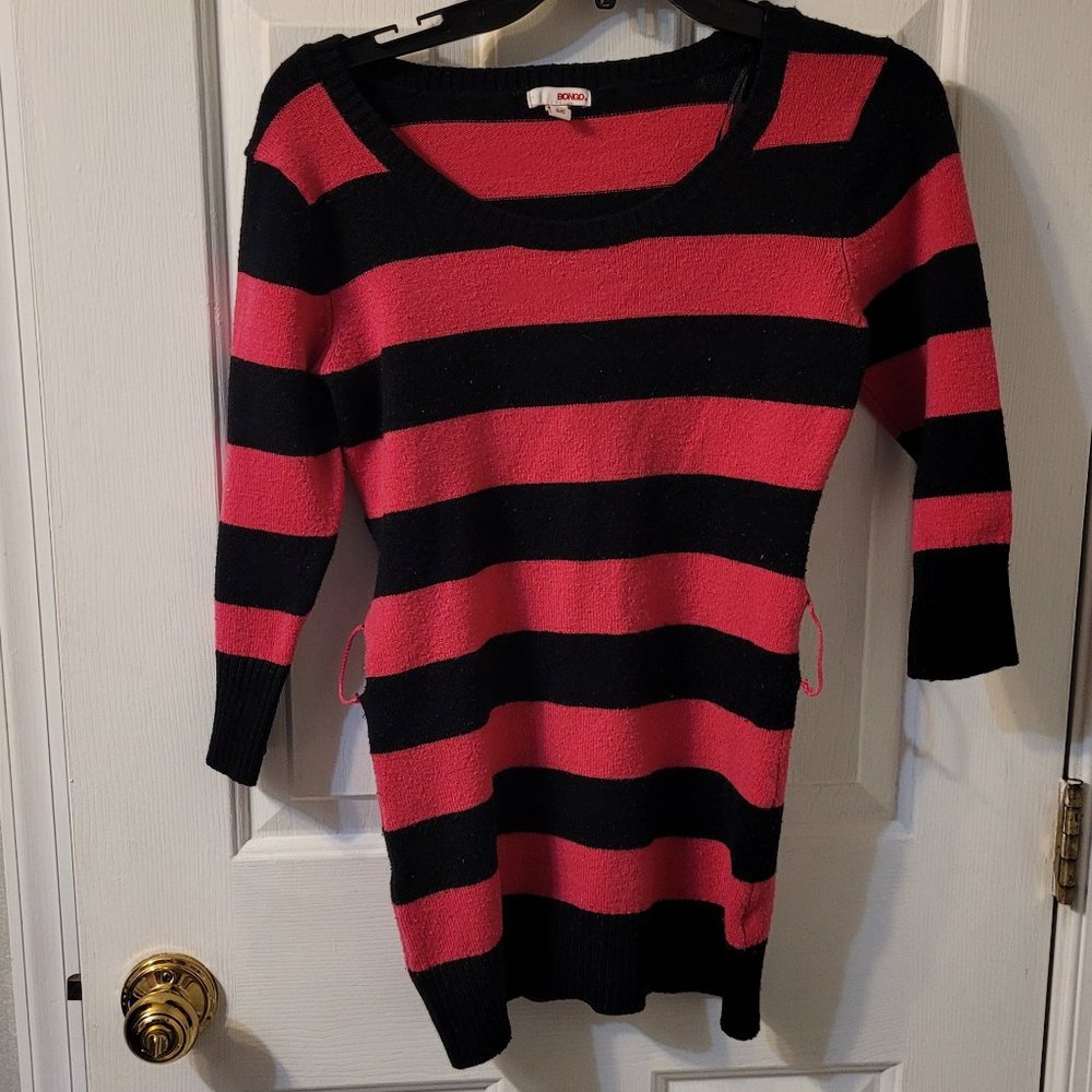 Long sleeved pink and black striped shirt